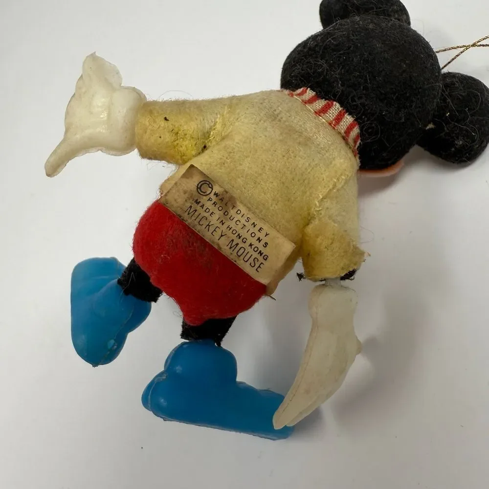 Vintage Walt Disney Flocked Mickey Mouse Fuzzy Hong‎ Kong plastic ornament